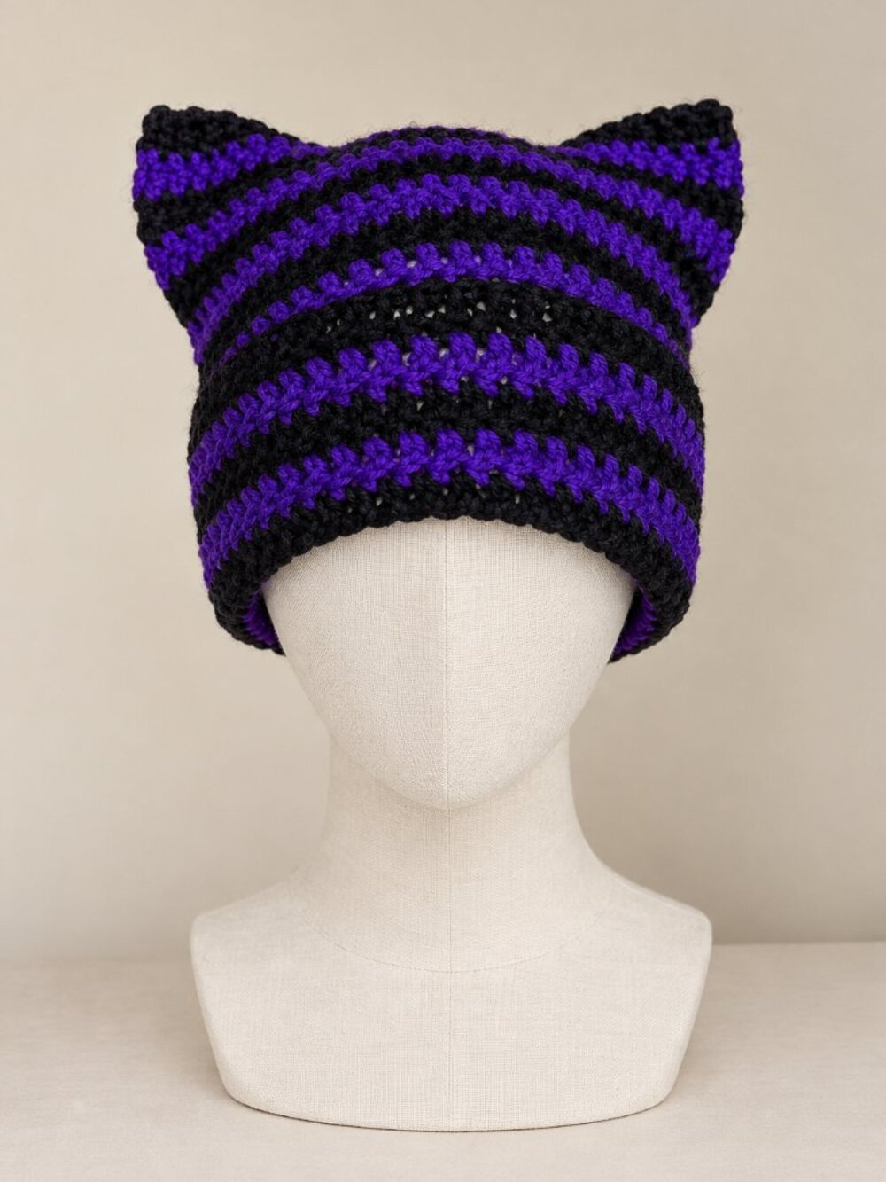 Crochet Handmade Cat Ear Hat | Stripped Cat Beanie